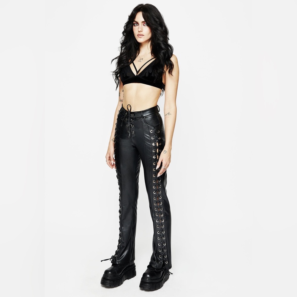 Disturbia Mortis Laced Straight Leg PU Trousers Size 12